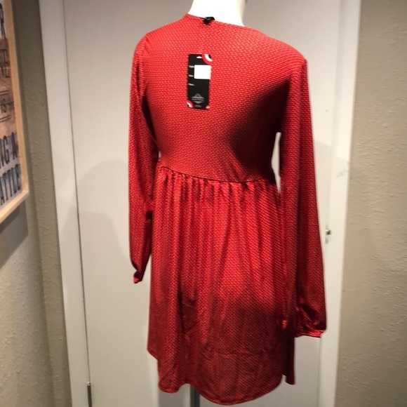 Sacred Threads Red Babydoll Dress with Plunge Neckline - Picture 4 of 14